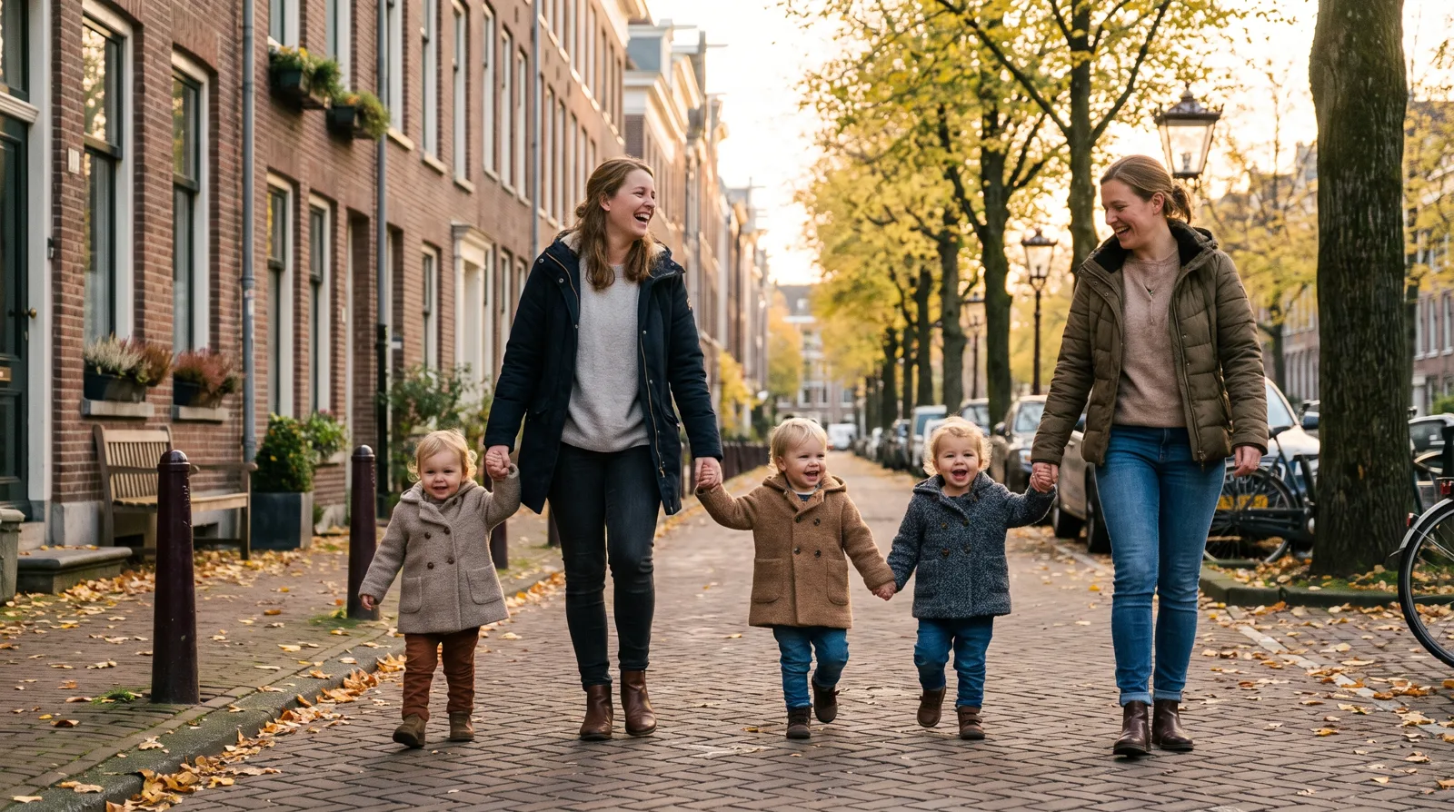 Begeleidsters wandelen met peuters door een Antwerpse straat